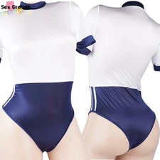 Ladies Open Crotch Catsuit Bodysuit Silky Shiny Teddy Leotard Lingerie Nightwear