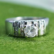 Size 8.25, VTG sterling 925 silver ring with round CZ stackable engagement band