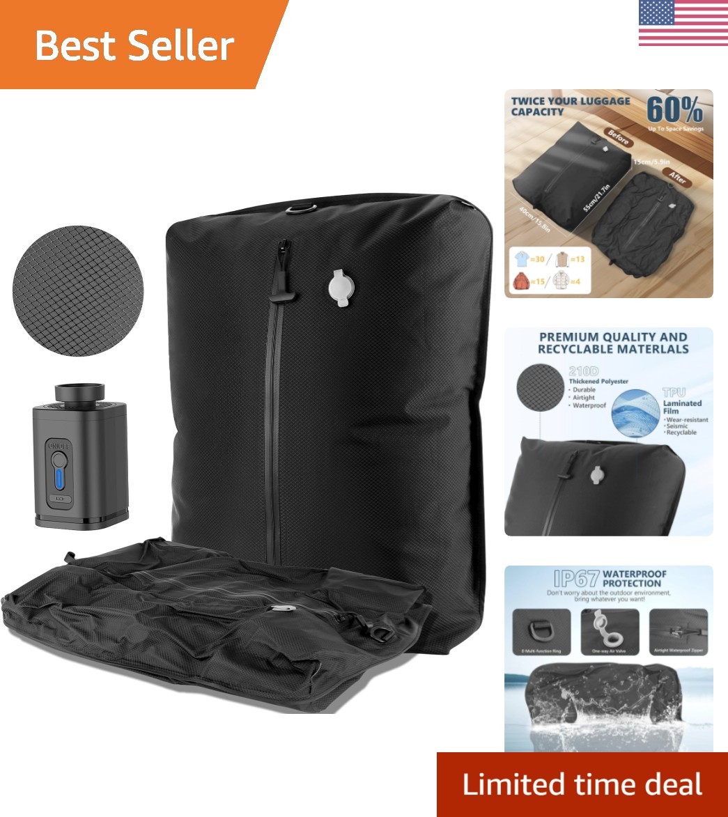 Bolsas de vacío de viaje 33L con bomba inalámbrica - Ahorro de espacio para maletas y respaldo...