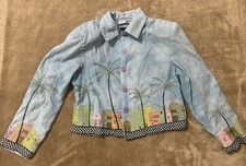 Vintage Anage M Embroidered City Buildings Unique Palm Tree Shoulder Pads Jacket