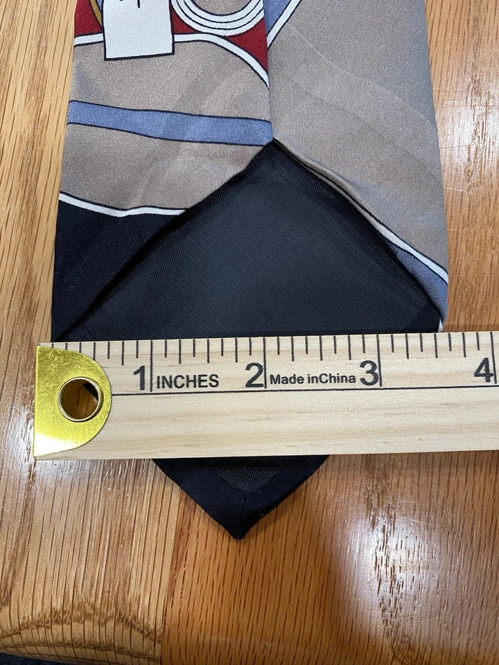 Corbata de seda con guión de Martin Wong negra roja blanca geométrica abstracta EE. UU. Foto 4 de 4