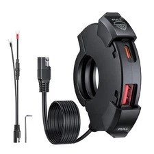 30W PD Ultra-Narrow Motorcycle Phone Charger, Dual USB Type C, QC 3.0, Black