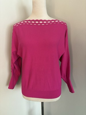 Milly Pink Sweater Dolman Sleeve Boat Neck Pullover Top Cut Out Trim Size Small