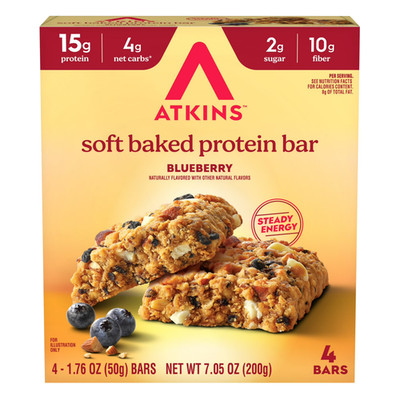 Atkins Soft Baked High Protein Bars, Blueberry, 15g Protein, 4g Net Carbs, 2g Su