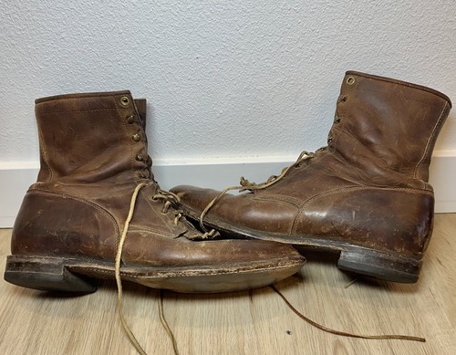 Vintage Justin Men's Western Roper Lace-Up Boots US 11.5 B Brown Leather Patina