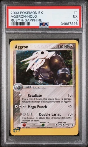 2003 POKEMON EX RUBY & SAPPHIRE #1 AGGRON-HOLO PSA 5