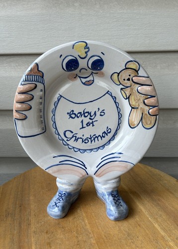 Louisville Stoneware Baby’s 1st Christmas Art Pottery Standing Plate 10.5” Retro