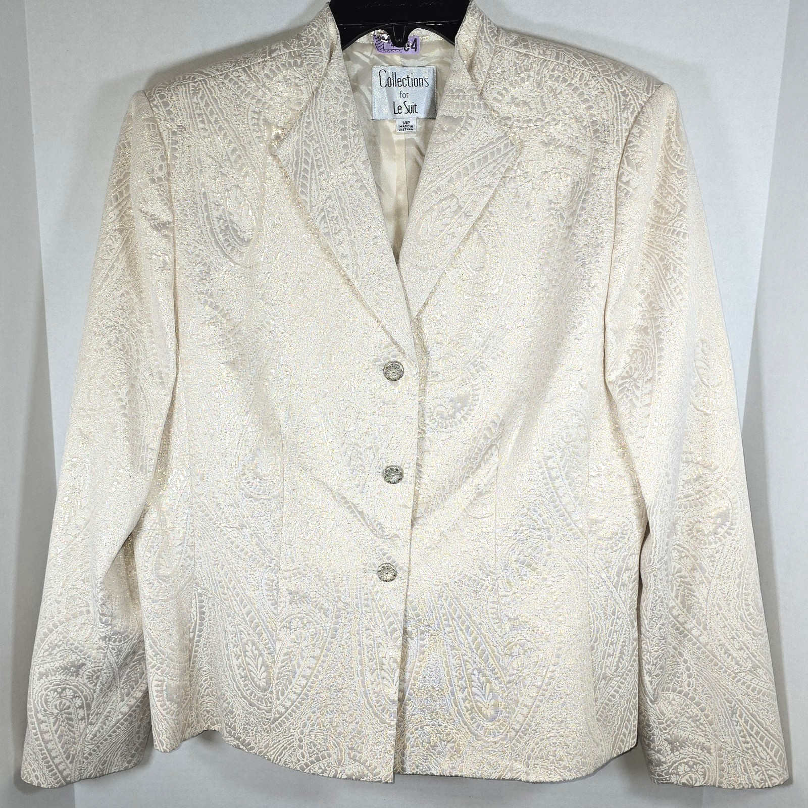 Le Suit 2 Pc Skirt & Jacket 14P Ivory Gold Thread Formal Wedding Career Cocktail