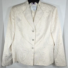 Le Suit 2 Pc Skirt & Jacket 14P Ivory Gold Thread Formal Wedding Career Cocktail