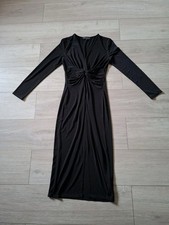 Dorothy Perkins Black Stretch Ruched Flared Dress Classic Smart Office Party UK8