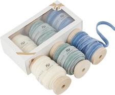 Blue Velvet Ribbon 3/8 Inch Double Face Dusty Blue/Ivory/Smoke Blue Velvet Ribbo