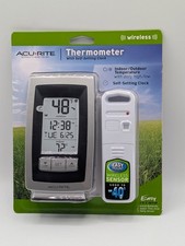 AcuRite 00754W5 Indoor/Outdoor Wireless Thermometer With Self Setting Clock NEW