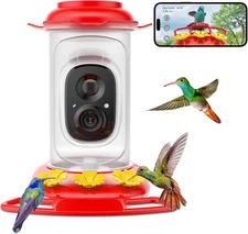 Hummingbird Feeder with Camera, Auto Capture & AI Identify Bird Species, Wide Mo