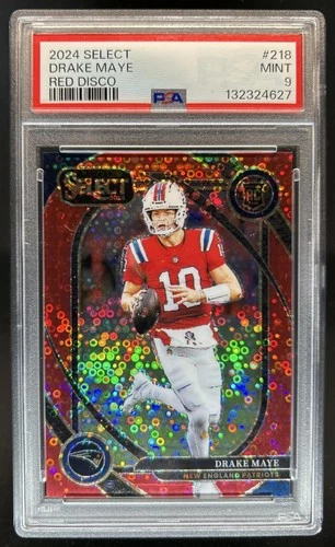 2024 Select Drake Maye Club RC Red Disco Prizm #/49 Patriots PSA 9
