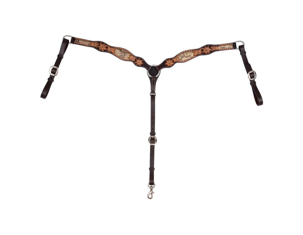 Circle Y Breast Collar Python Pass Floral Leather Turquoise 1039-21-SV