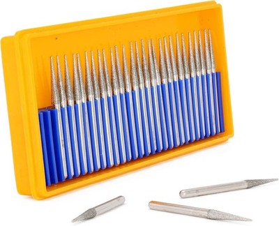 Diamond Rotary Tool Burr Tapered Grinding Bits Set 3/32'' Shank Carving for Stone