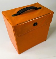 Vintage 45 RPM Record Storage Carry Case Box Orange w Handle
