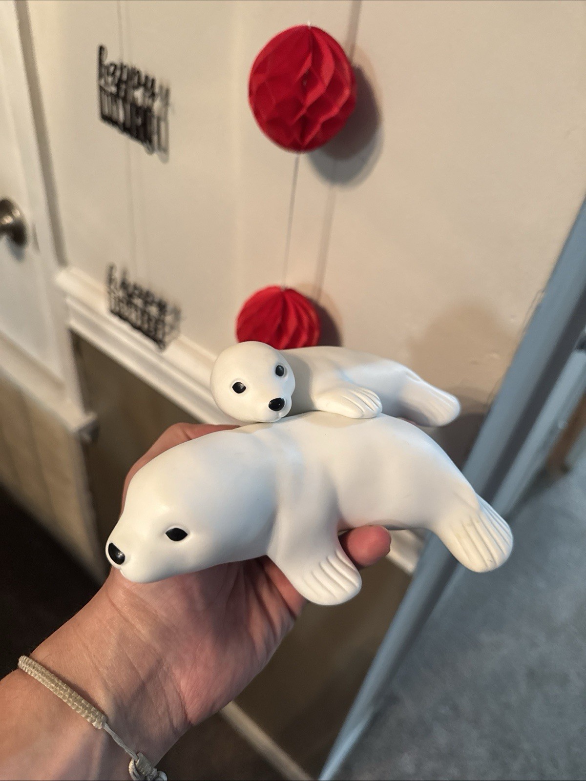 FTD Collection Series White Seal And Cub Porcelain Statue Vintage