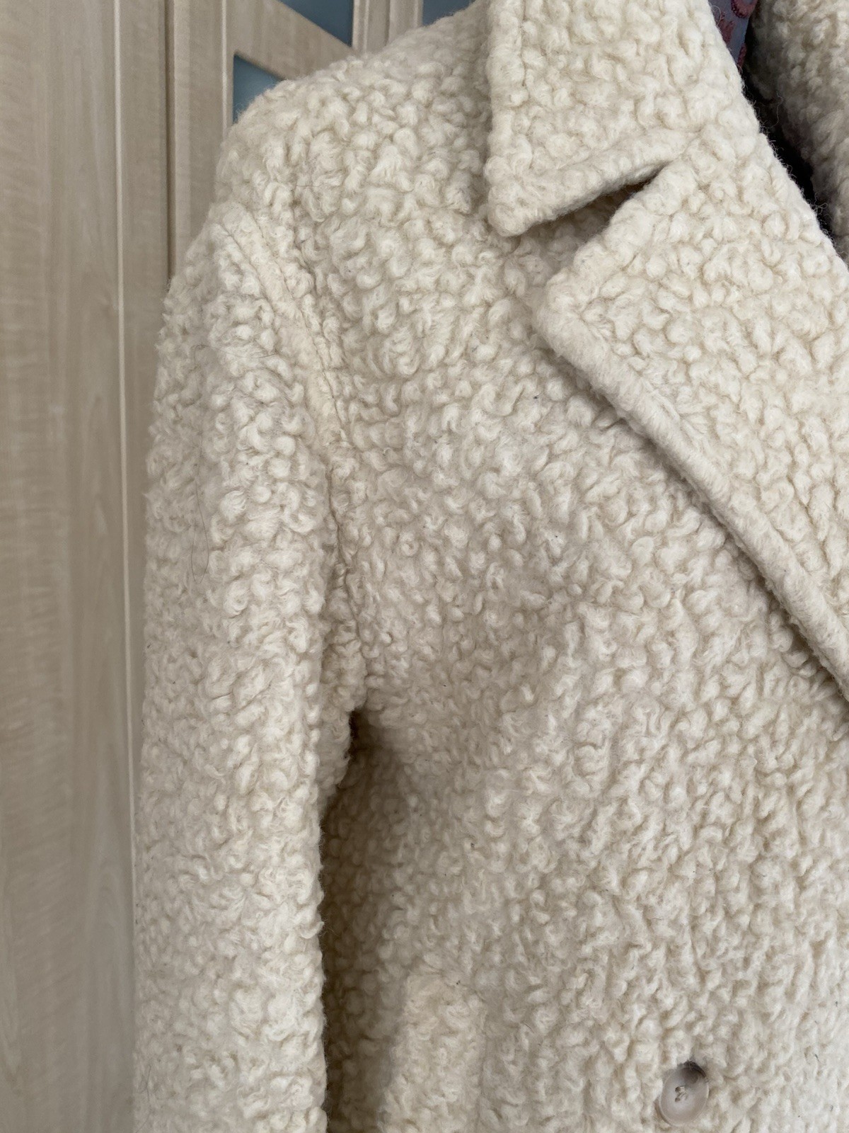 Reiss Women’s Cream Wool Blend Scarlet Teddy Coat, Fully Lined Size UK 10 image 6