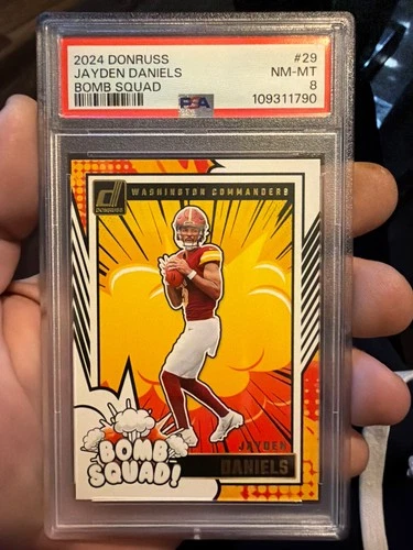 2024 Donruss Jayden Daniels Bomb Squad Rookie RC #29 Commanders PSA 8