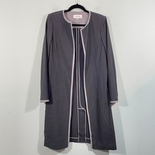 Calvin Klein Women Grey Structured Shoulder Pad Open Front Blazer Jacket Size 8