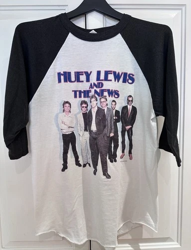 HUEY LEWIS AND THE NEWS CONCERT TOUR RAGLAN 3/4 1980s vintage concert t-shirt, vintage, single stitch, B+ condition
