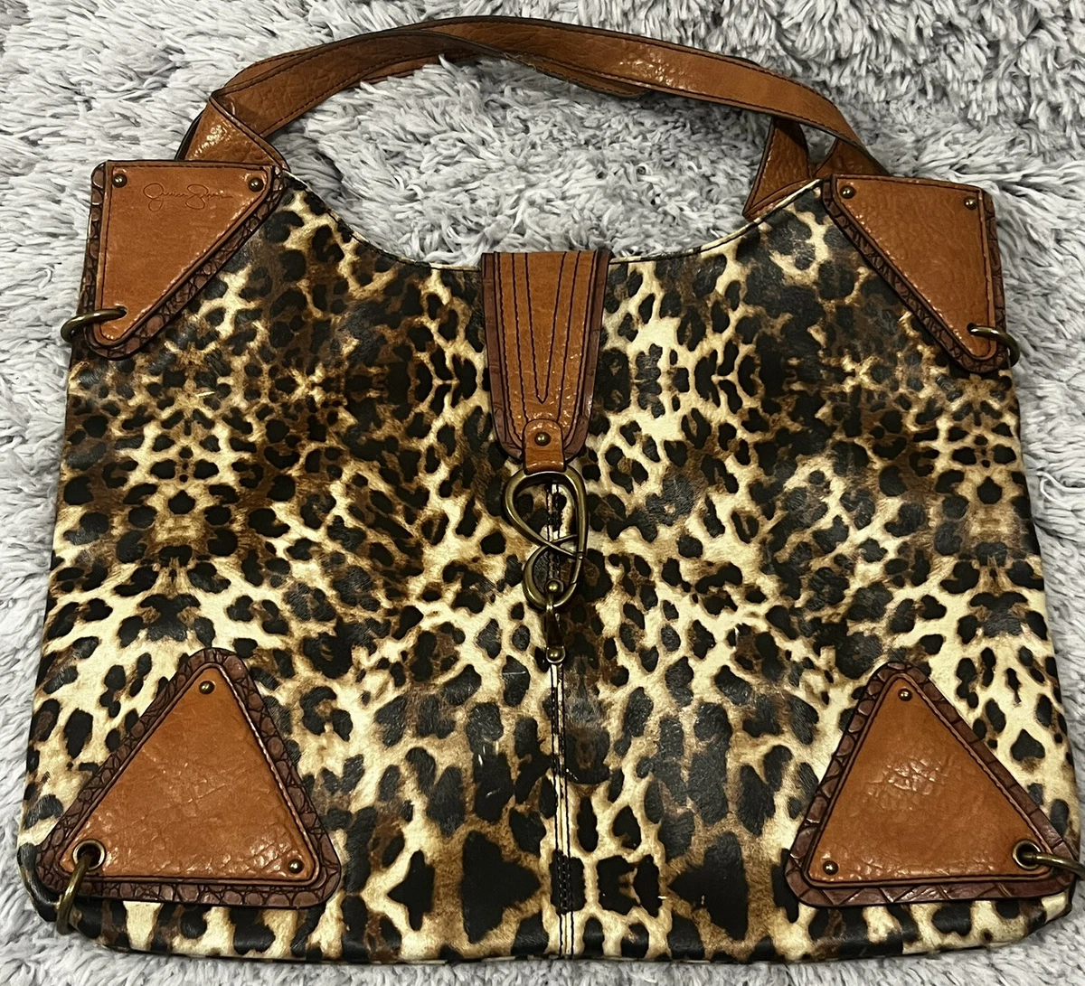 Jessica Simpson leopard print satchel/shoulder bag with a top latch closure  | Snake skin bag, Studded handbag, Snakeskin purse