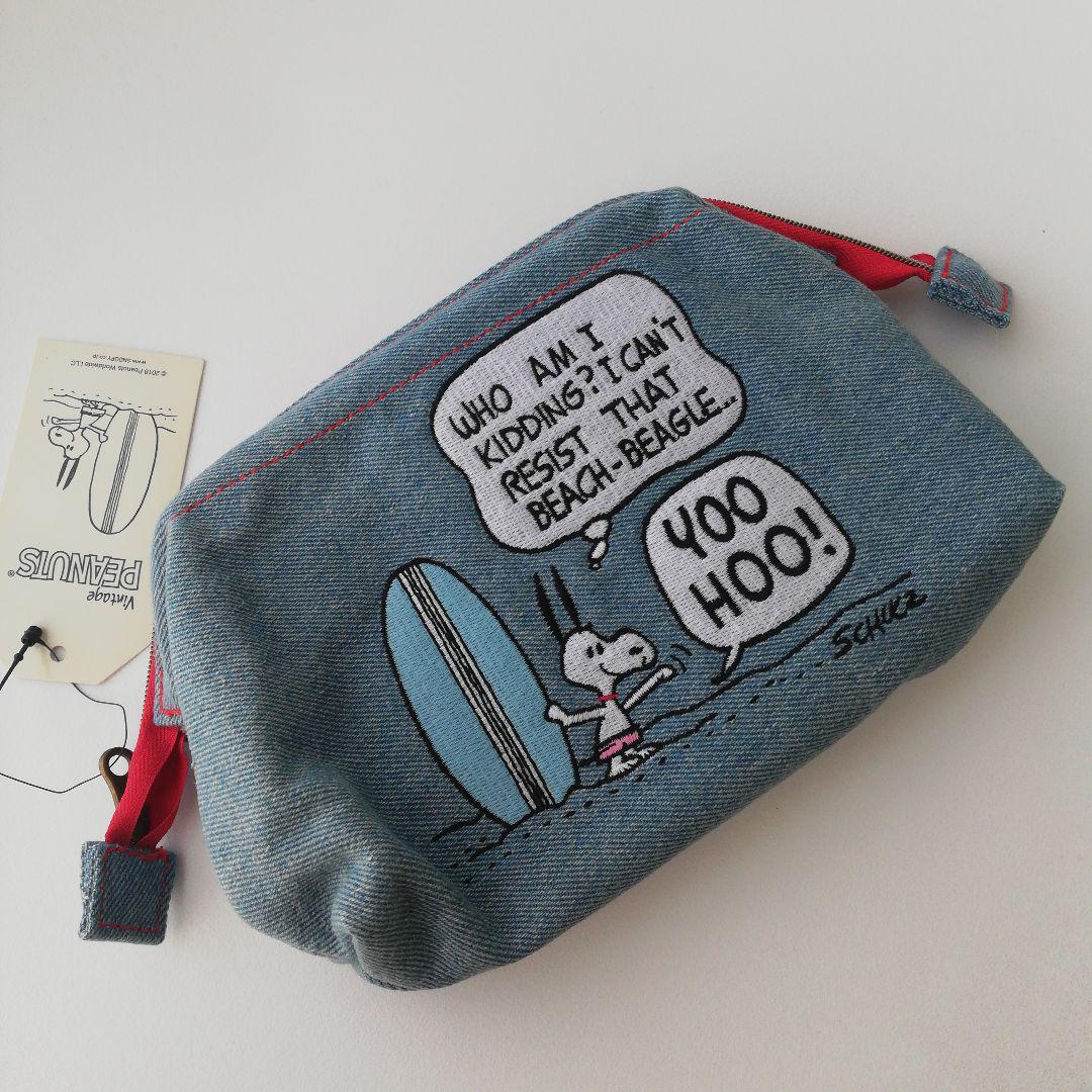 スヌーピー　デニム　サーフィン　サーファー　ポーチ　コスメポーチ　ペンポーチ Snoopy Denim Surfing Surfer Pouch Cosmetic Pen FedEx DHL