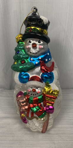 Vintage Snowman Christmas Ornament  Handmade Mercury Glass 11 Inch tall