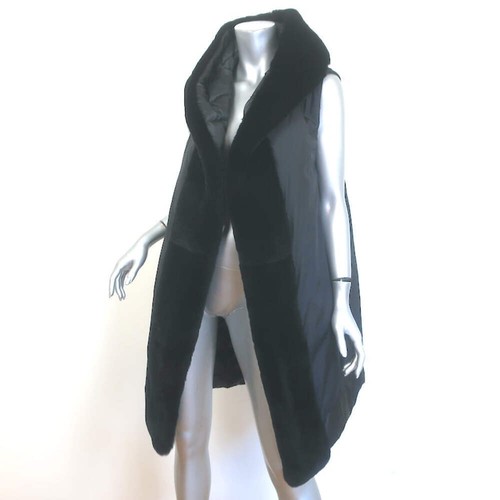 Max Mara The Cube Reversible Fur-Trimmed Hooded Down Puffer Vest Black Size 6 - Picture 8 of 15
