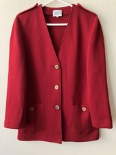Vintage '80s Luisa Spagnoli Old Money Red Knit Wool Jacket Epaulettes Medium
