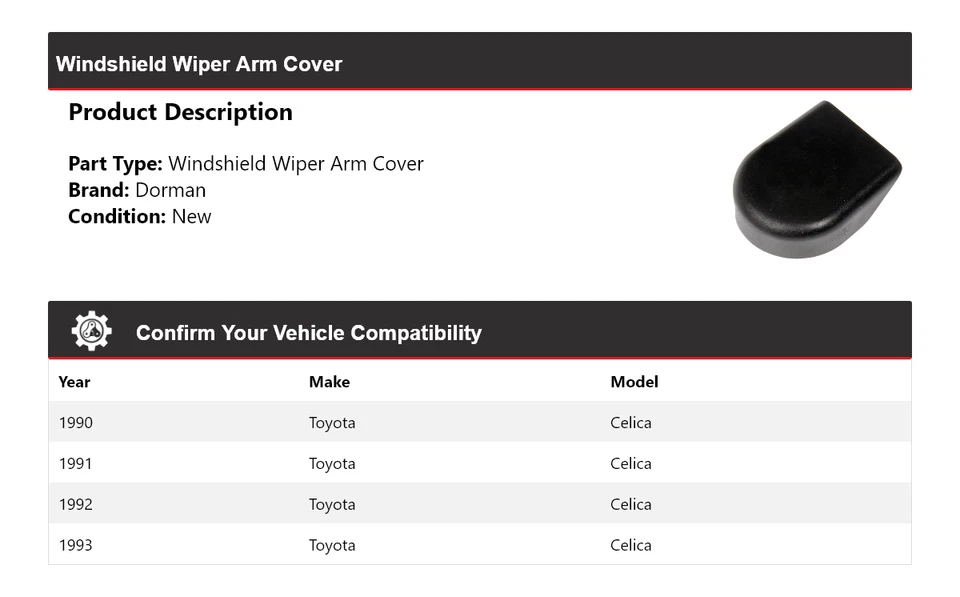 Cubierta de brazo limpiaparabrisas para Toyota Celica Dorman 1990-1993 1991 1992 Foto 2 de 4