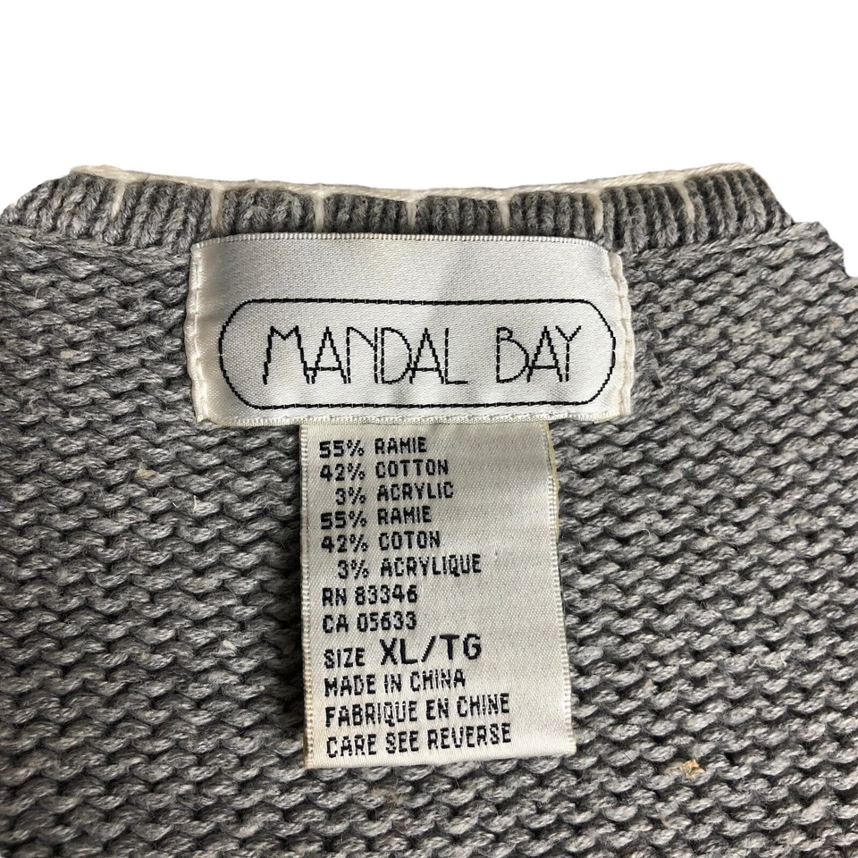 复古 Mandal Bay 毛衣背心女式 XL 灰色圣诞雪人针织全拉链 — 第 3/4 张图片