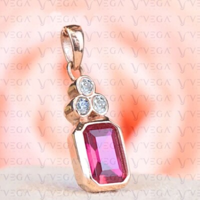 5.09Ct Emerald Shape Natural Ruby & Diamond 100% 14k SOLID