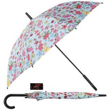 A2Z Sky Blue Floral Stick Umbrella Ladies Auto Open Lightweight Walking Umbrella