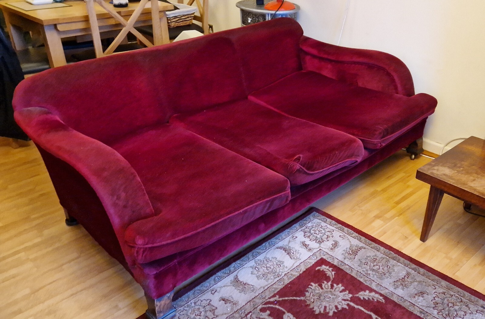 Vintage Antique Sofa With Castors 1950s In Red Velvet eBay