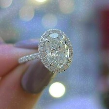 Oval Cut 3.10Ct Diamond 14k White Gold Halo Engagement Ring Simulated Size 9.5