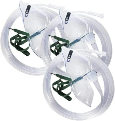 Oxygen Masks Medium Concentration Adult with 7' Tube Tubing, Pack Of 3