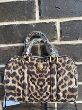 NWT $245 Kurt Geiger Small Kensington Boston Leopard Print Satchel brown
