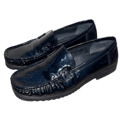 Ara Womens Patent Leather Square Toe Slip-On Loafer Flat Shoes Black Size 6.5