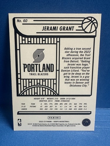 2022-2023 NBA Hoops Jerami Grant Portland Trail Blazers #60 - Picture 6 of 8