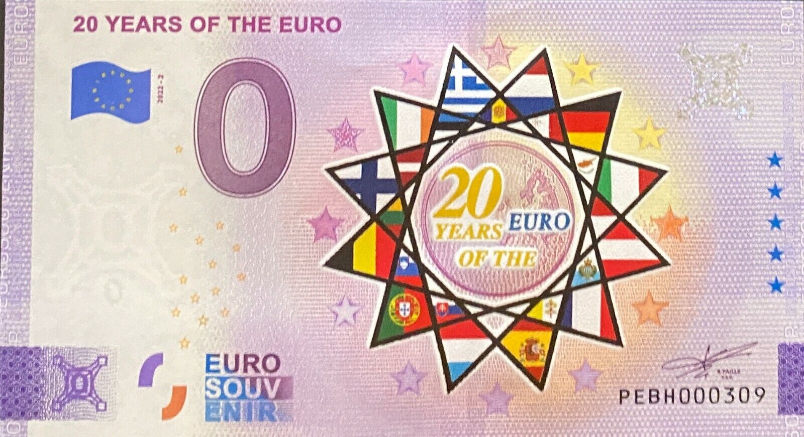 BILLET 0 EURO 20 YEARS OF THE EURO PAYS PAS COULEUR  2022 NUMERO DIVERS
