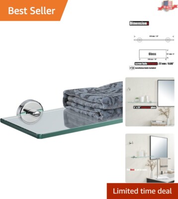 Bathroom Glass Shelf Chrome, Tempered Glass, Rust Proof, Sturdy, 24x5 inch (1