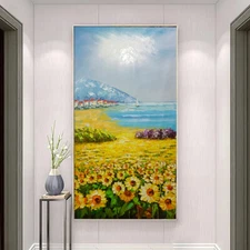 Hand Painted Sunflower Oil Painting House Landscape On Canvas In Living Room
