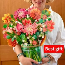 Paper Flower Bouquet Card 3D Pops-Up Bouquet Forever Paper Hand Bouquet Gift