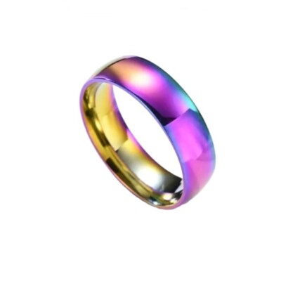 Domed Rainbow Metal Anodized Titanium Wedding Band - Unisex - Width 6MM