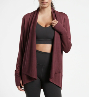 ATHLETA DECADENT CHOCOLATE POCKETS NIRVANA PRANAYAMA WRAP CARDIGAN TALL Sz XLT