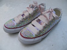 CONVERSE ALL STAR WHITE CUSTOMIZED using SWAROVSKI CRYSTALS Wedding Shoes sz 7
