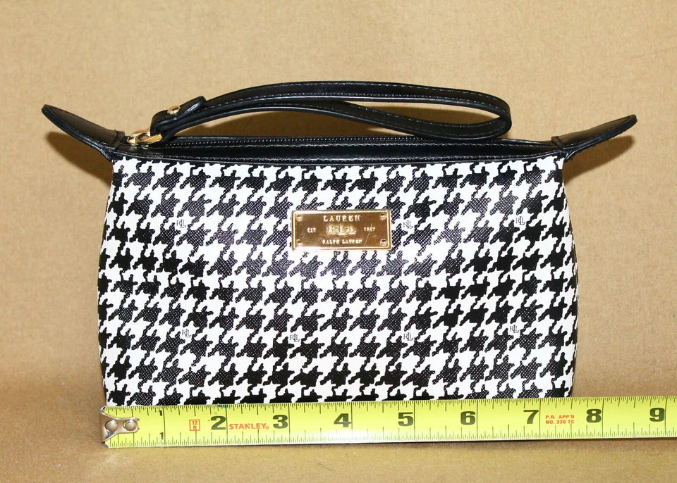 LAUREN RALPH LAUREN Agdon Zip Wristlet Black White Houndstooth Gold Hdwr $78 - Изображение 2 из 4