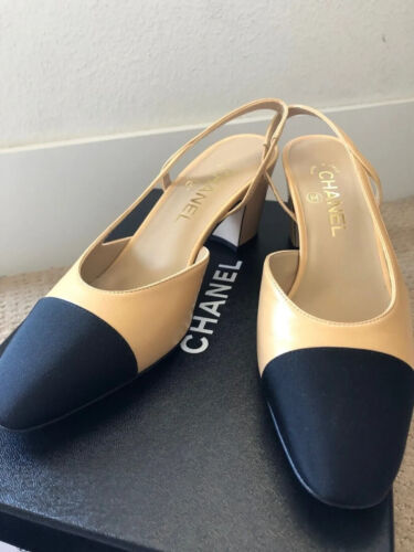 Décolleté Chanel beige/nero in pelle di capra punta a cappuccio nuove taglia 40 - Foto 3 di 11
